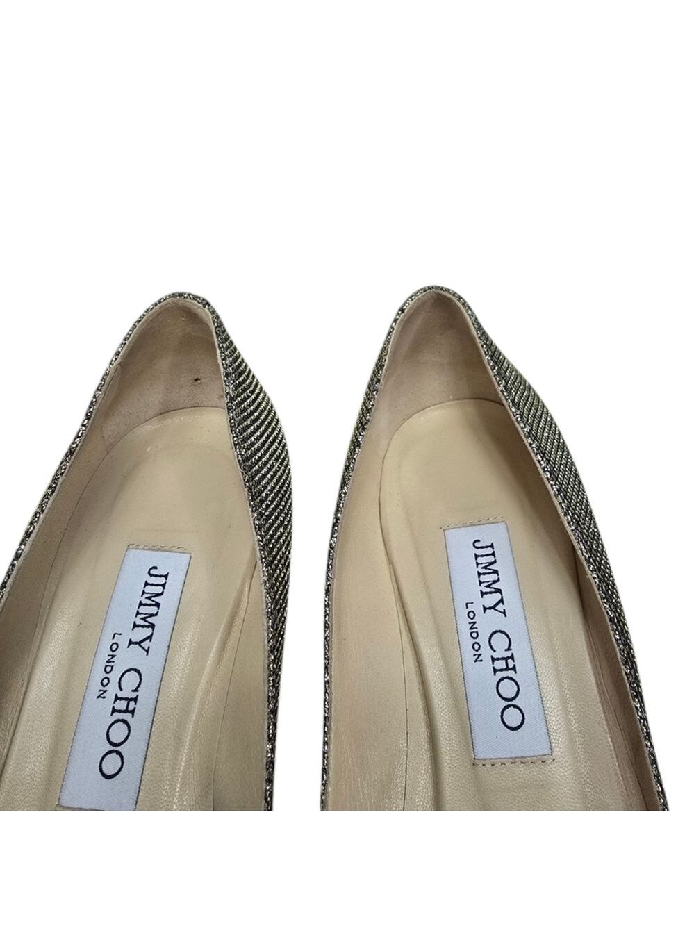 Jimmy Choo Lame Glitter Light Bronze Pointy Toe Kitten Heels 38 - Picture 4 of 12
